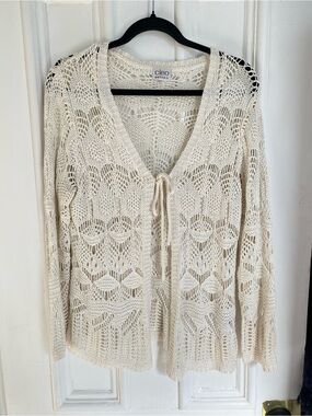 Vintage Women's Openwork Crochet Knit Cardigan Sweater